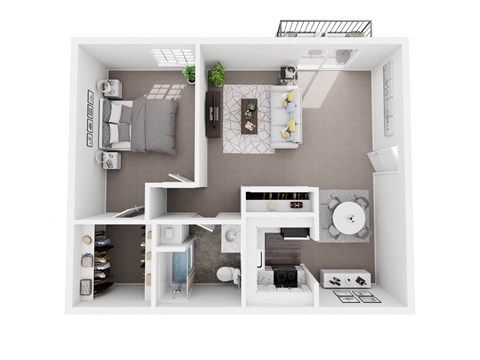 Floor plan for 1 bed, 1 bath, 740 sqft